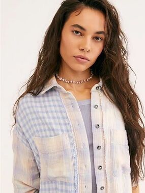Free People We the Free Love Contagious Plaid Buttondown Women’s Size Large